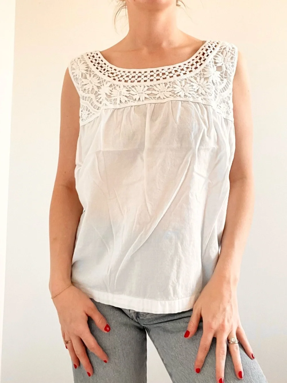 Merona White Crochet Yoke Sleeveless Top